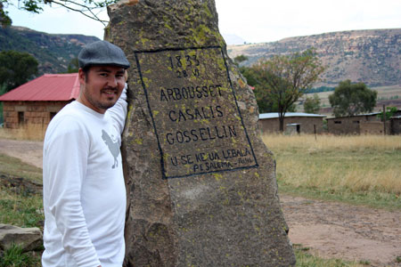 David at the foot of Thaba Bosiu, a mountain in Lesotho.