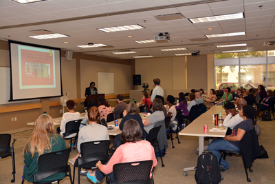 Keisha Blain, assistant professor in the UI’s Department of History, speaks during a workshop titled “Lessons from the #Charlestonsyllabus” in which graduate students and postdocs learned strategies for public engagement.