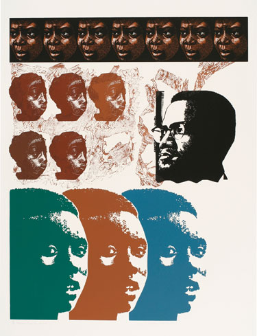 Elizabeth Catlett, Malcolm X Speaks for Us, 1969/2004, screenprint, sheet: 41 ¼ x 32 ¼ inches, University of Iowa Museum of Art Purchase, 2006.75. © Estate of Elizabeth Catlett. 