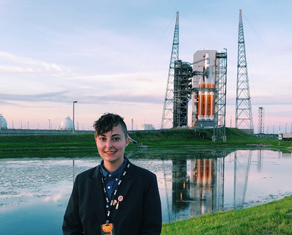 J in front of NASA’s latest mission to the sun, Parker Solar Probe, a day before it was launched from Cape Canaveral, FL.  