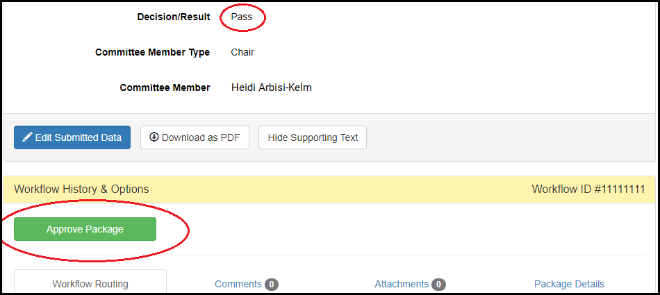 Screenshot of a workflow form with the green "approve" button circled