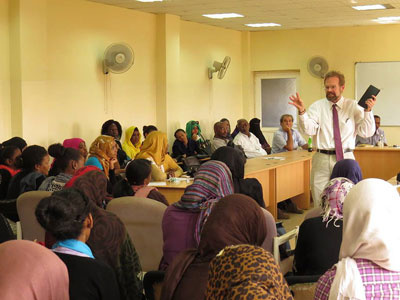 Chris lectures at Ahfad University for Women in Omdurman, Sudan (greater Khartoum) in 2013