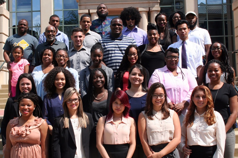 Picture of 2015 SROP Scholars standing in front of Pappajohn Business Building.