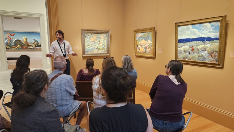 Matthew Bowman speaks during an Art-Bites presentation