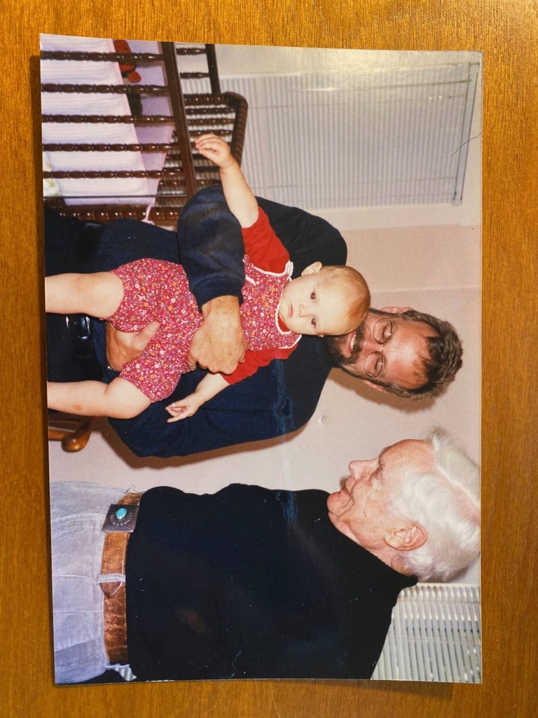 Chris Merrill with his daughter, Hannah, and poet W.S Merwin
