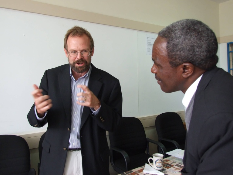 Christopher Merrill meets IWP alum at Nairobi University