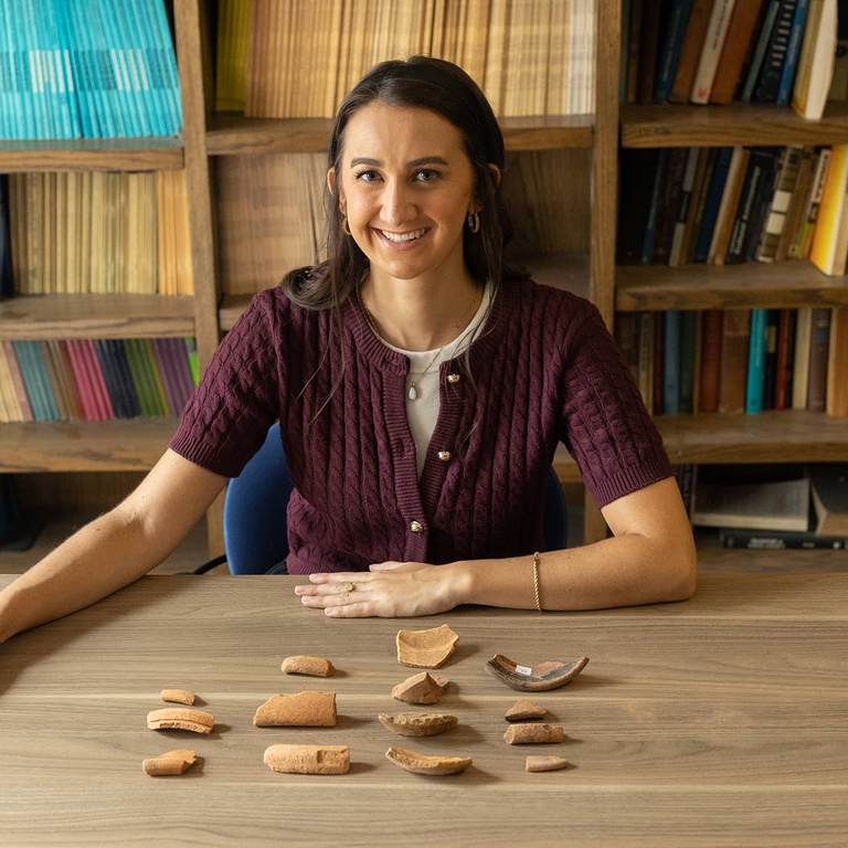 Shannon Casey with excavated ceramics