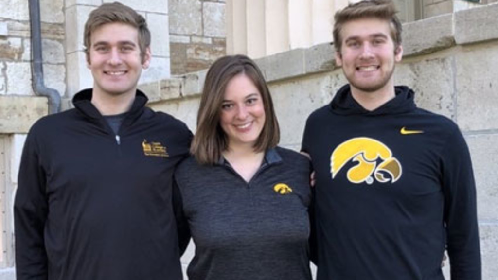 Kollasch siblings (from left) Zachary, Anna Kate, and Anthony all are attending graduate school at the University of Iowa in different graduate programs.